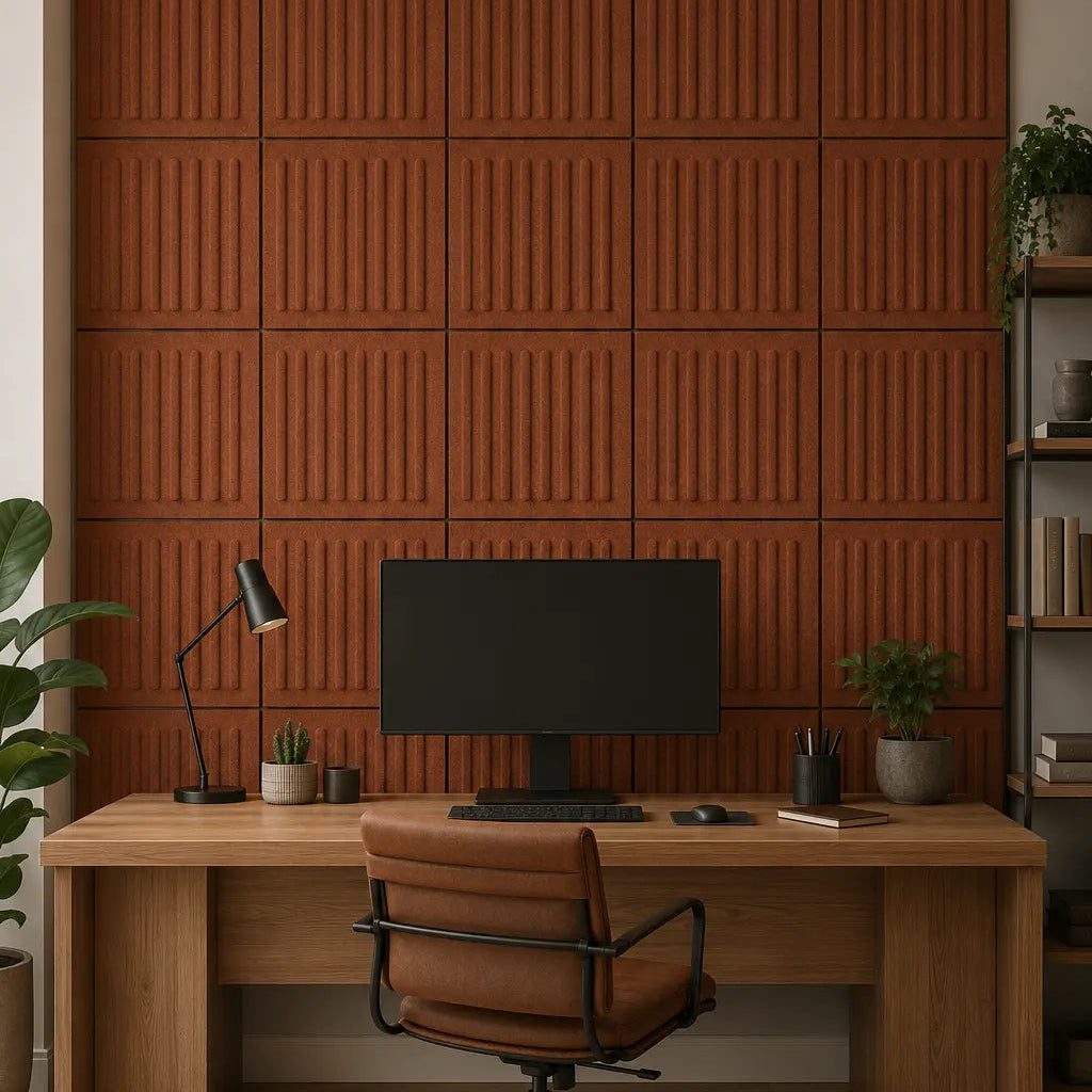 Square 3d acoustic felt rusty panel front view