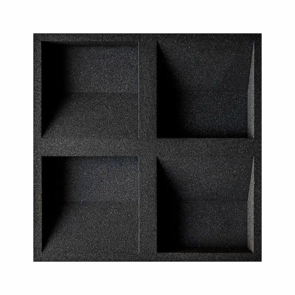 SQUARE 3D Cork Acoustic Wall Panels on white background BLACK DecorMania.eu