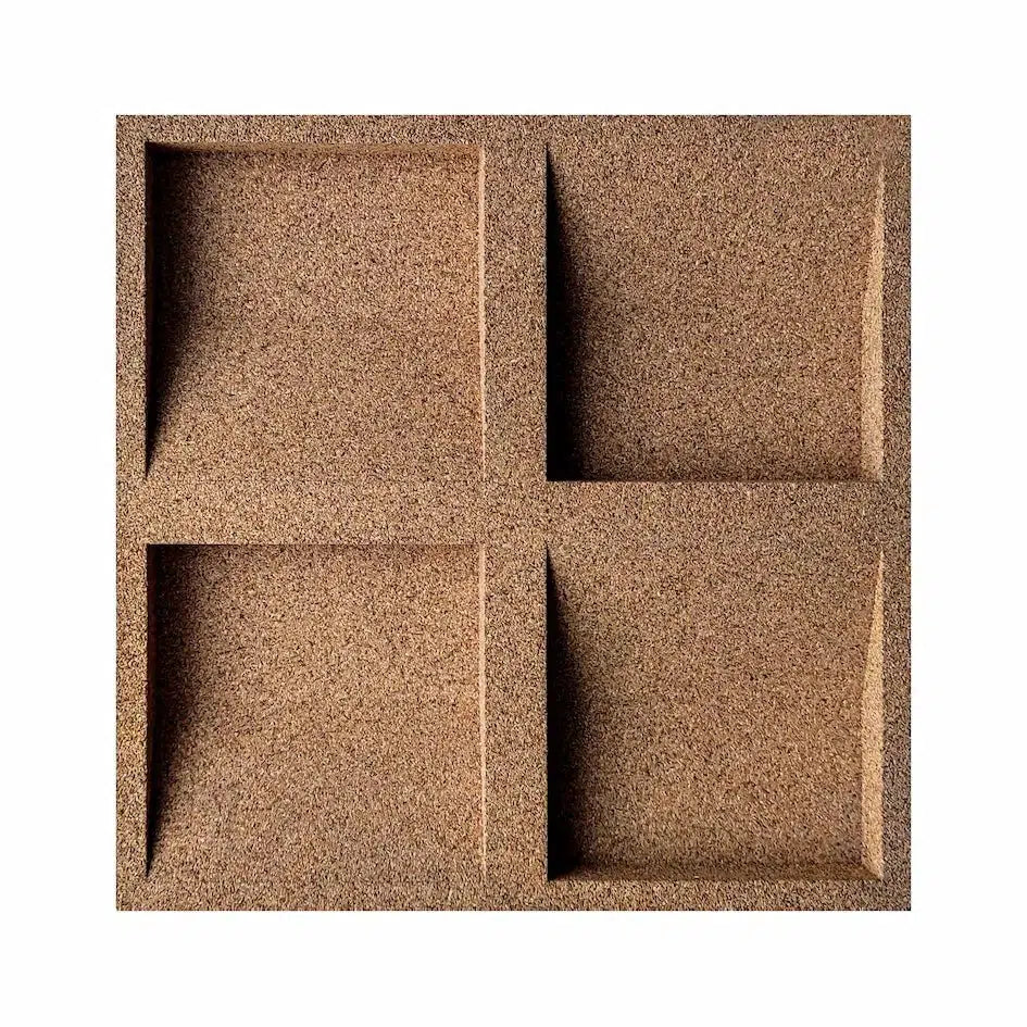 SQUARE 3D Cork Acoustic Wall Panels on white background NATURAL DecorMania.eu