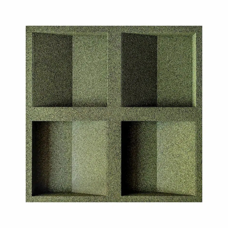 SQUARE 3D Cork Acoustic Wall Panels on white background GREEN DecorMania.eu