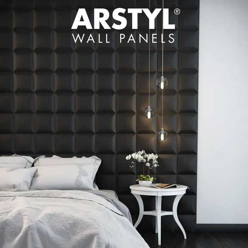 SQUARE 3D Polyurethane Wall Art Panel in black colour interior DecorMania.eu