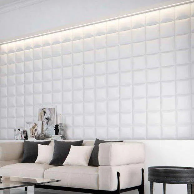 SQUARE 3D Polyurethane Wall Art Panel  in white colour living room DecorMania.eu