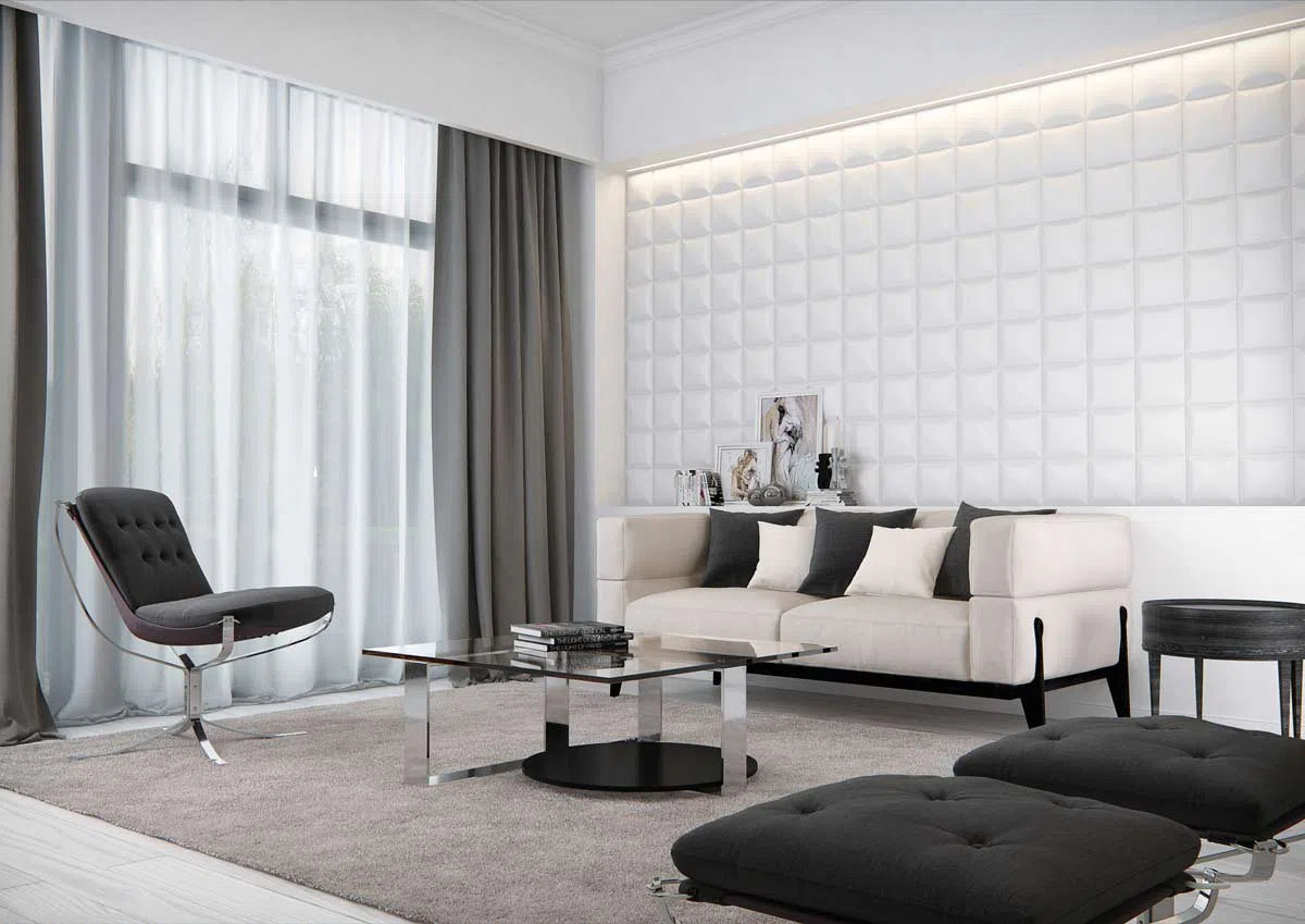 SQUARE 3D Polyurethane Wall Art Panel  in white colour living room DecorMania.eu