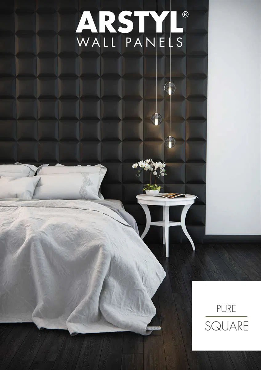 SQUARE 3D Polyurethane Wall Art Panel  in black colour bedroom interior DecorMania.eu