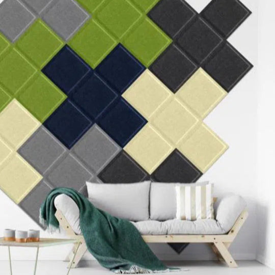 SQUARE BOLD Acoustic 3D Felt Wall Panels accent wall in living room interior cropped BLACK DecorMania.eu