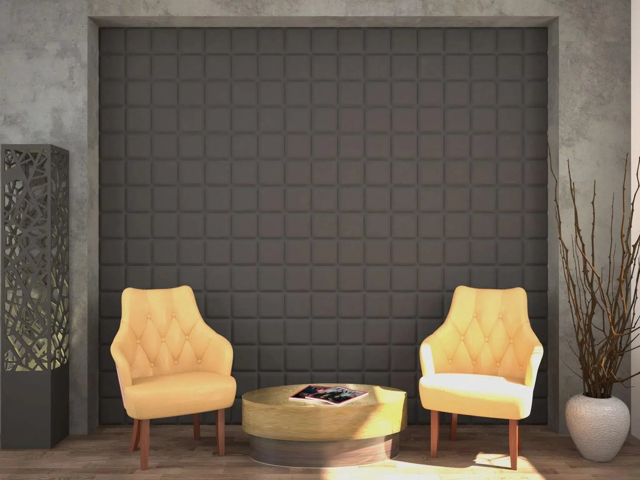 SQUARE Polystyrene Wall Art – 3D Decorative Panels in grey and yellow colour interior DecorMania.eu