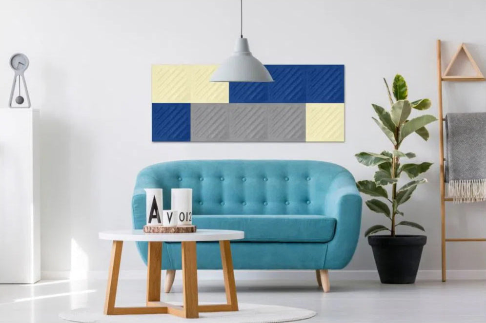 SQUARE RIFT 2 Acoustic 3D Felt Wall Panels in whie colour living room interior GREY DecorMania.eu