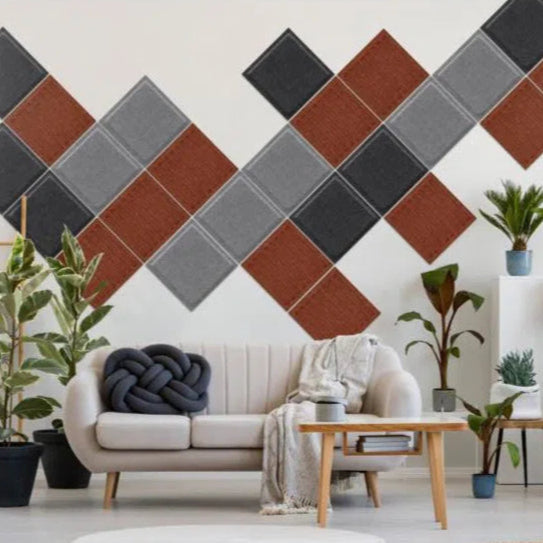SQUARE RIFT Acoustic 3D Felt Wall Panels in living room interior BLACK cropped DecorMania.eu