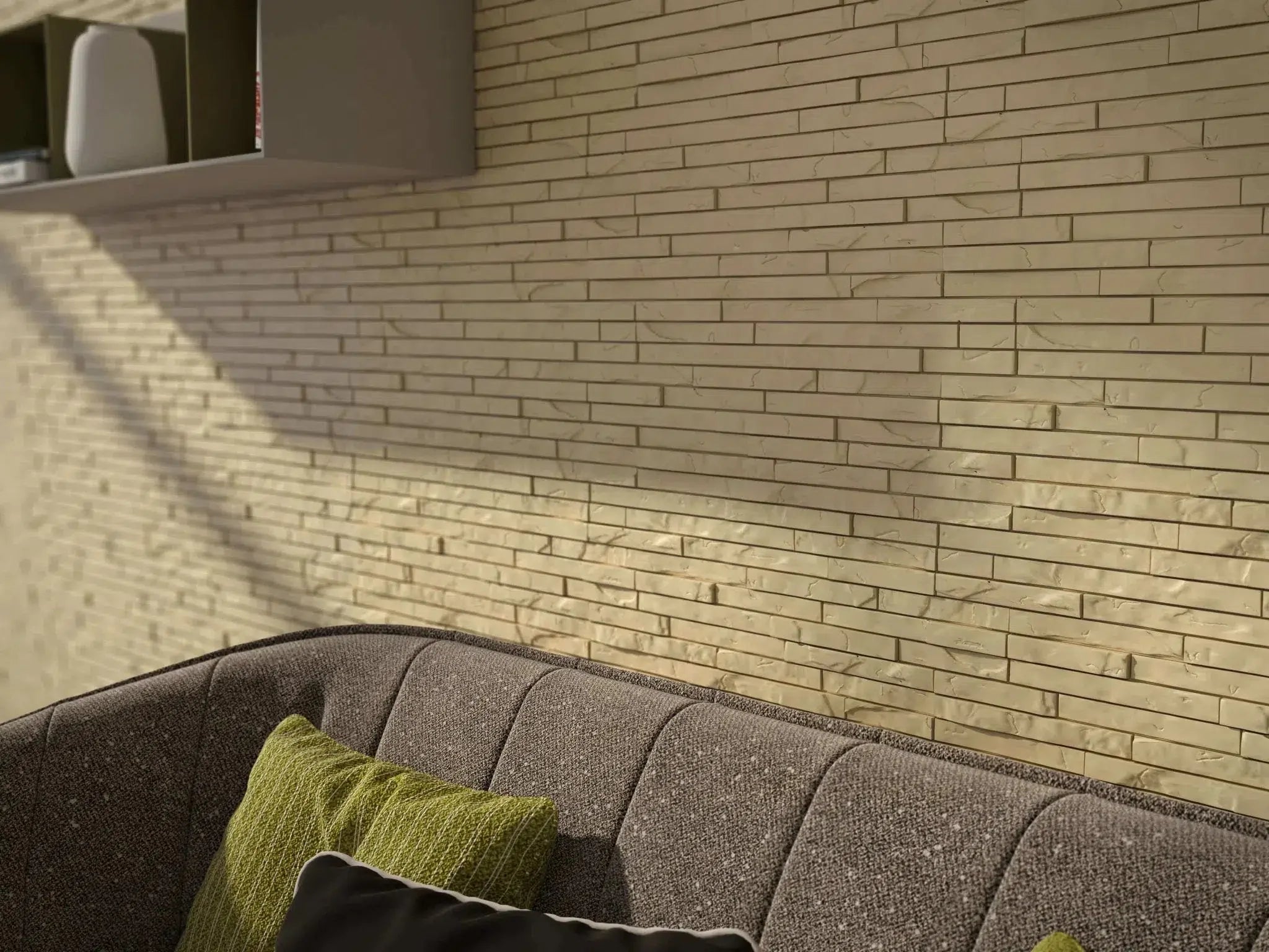 STONE Polystyrene Wall Art – 3D Decorative Panels light yellow living room interior DecorMania.eu