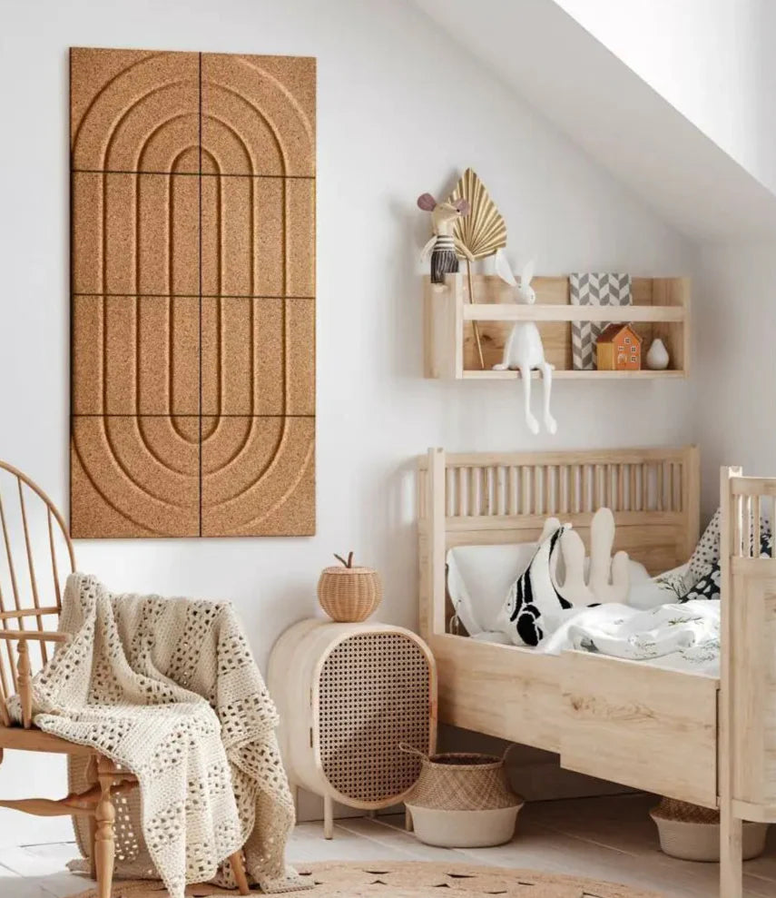 STRIPES 3D Cork Acoustic Wall Panels - box of 4 combined with wood DecorMania eu