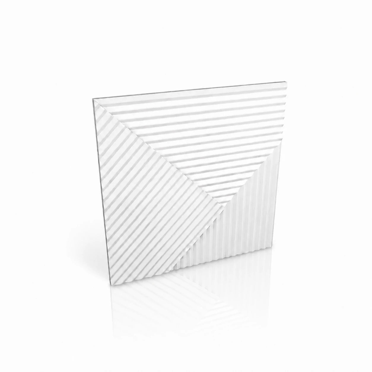 White 3D polystyrene wall panel with ribbed stripes arranged in a geometric pattern