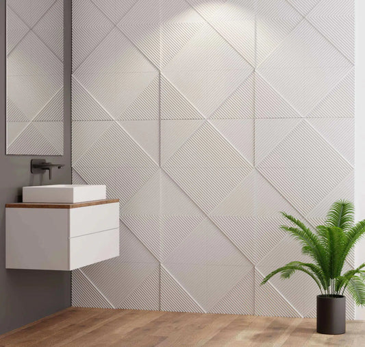 STRIPES 2 Polystyrene Wall Art – 3D Decorative Panels white colour bathroom interior DecorMania.eu