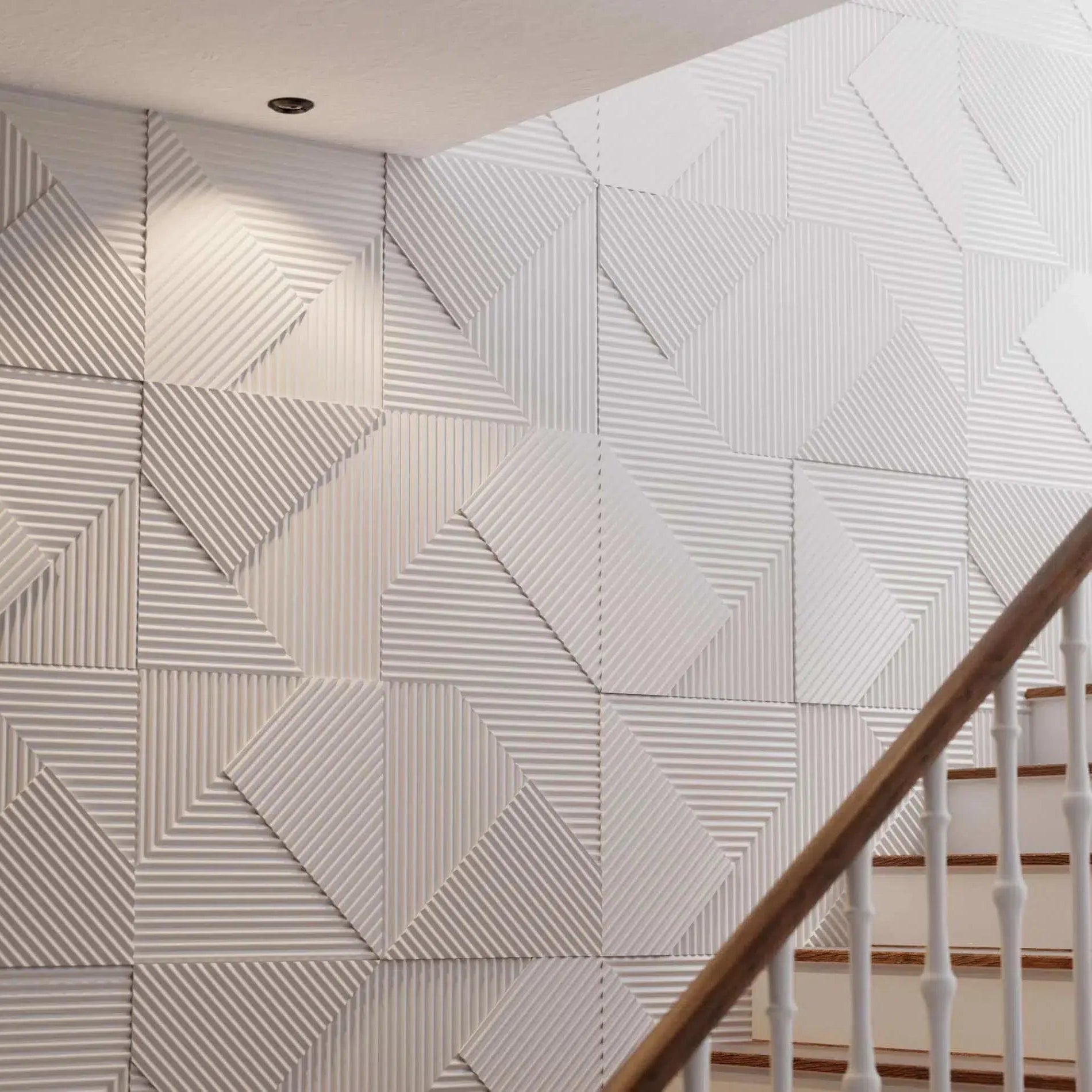 STRIPES Polystyrene Wall Art – 3D Decorative Panels white colour staircase accent wall DecorMania.eu