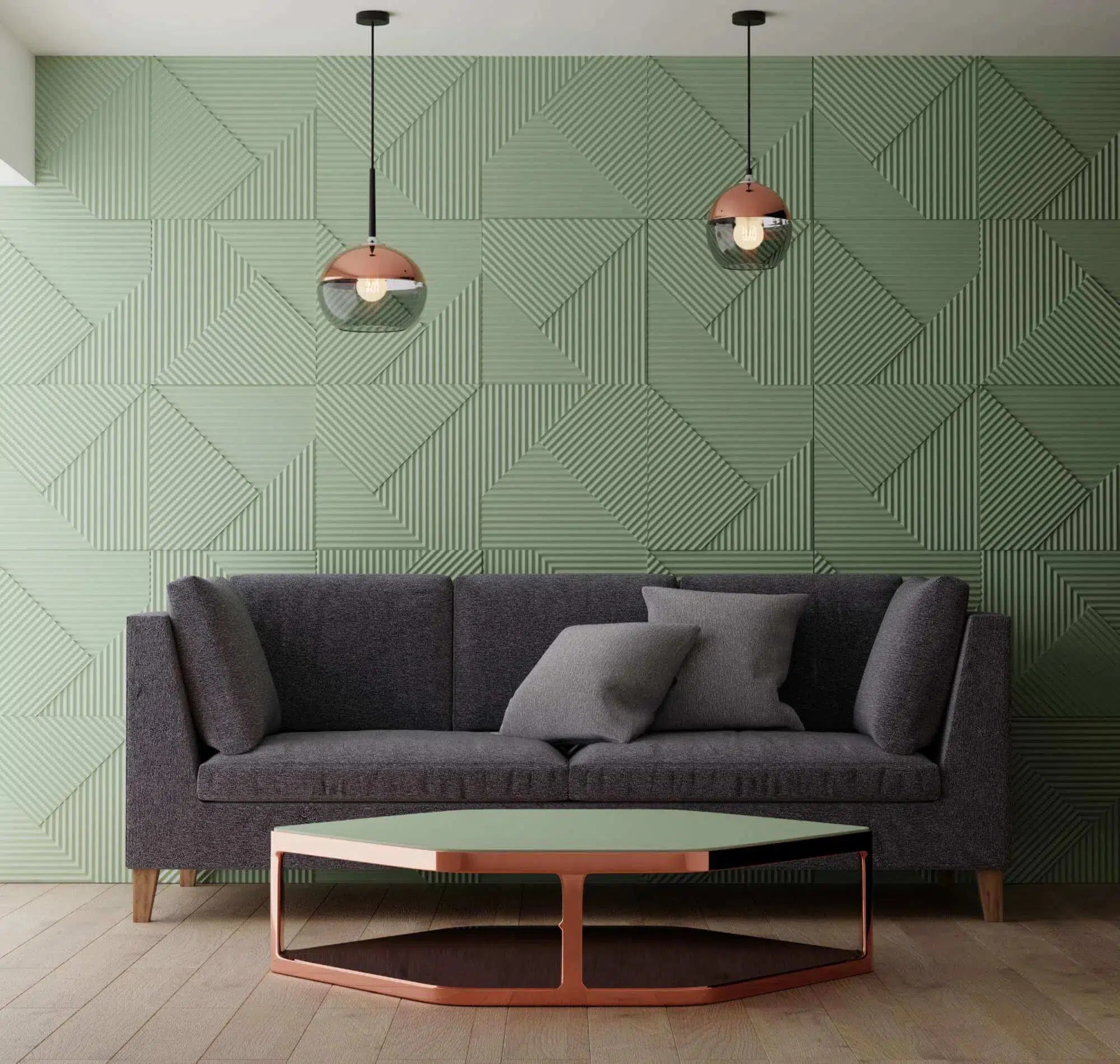STRIPES Polystyrene Wall Art – 3D Decorative Panels sage green accent wall living room interior DecorMania.eu