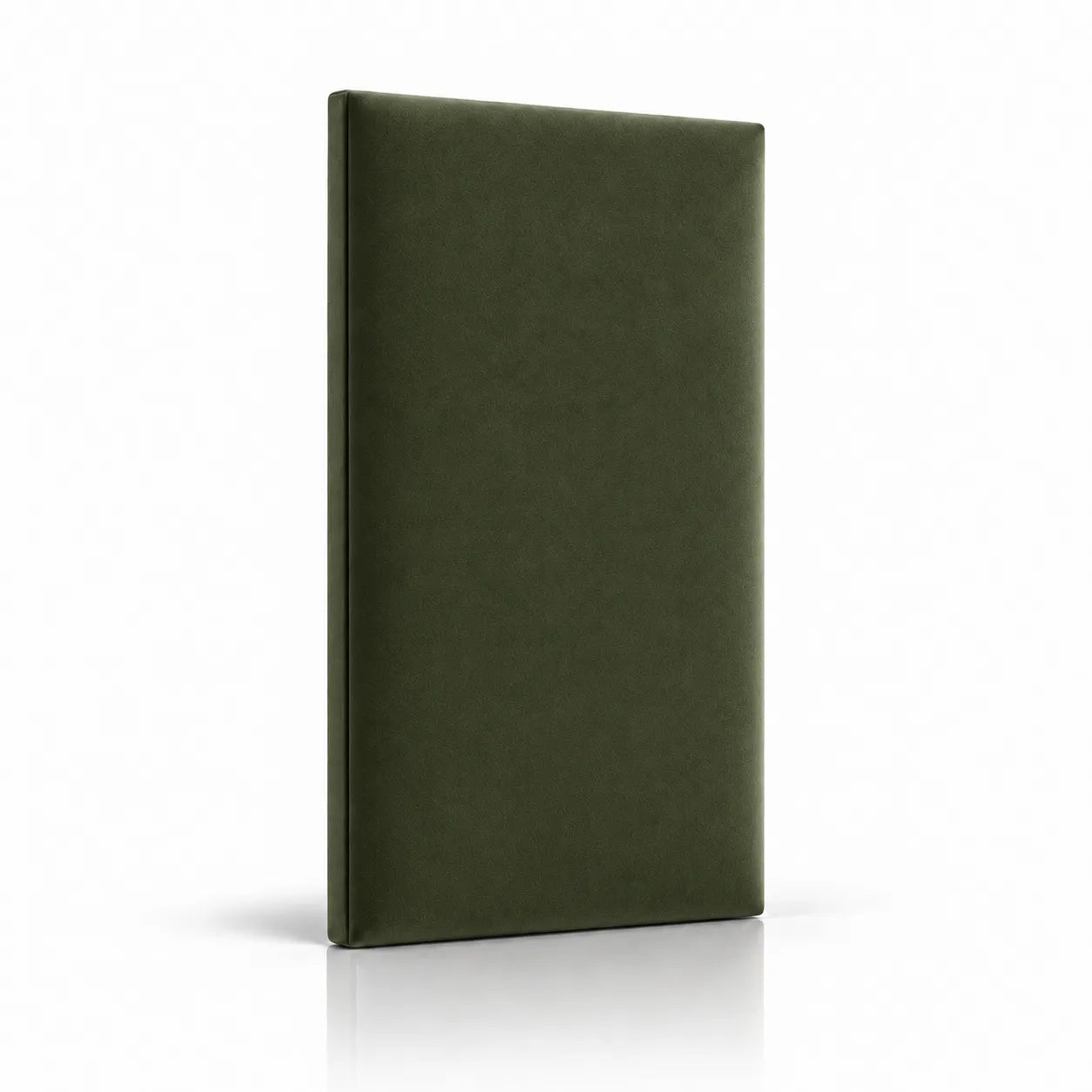 Olive green bespoke upholstered wall panel on white background
