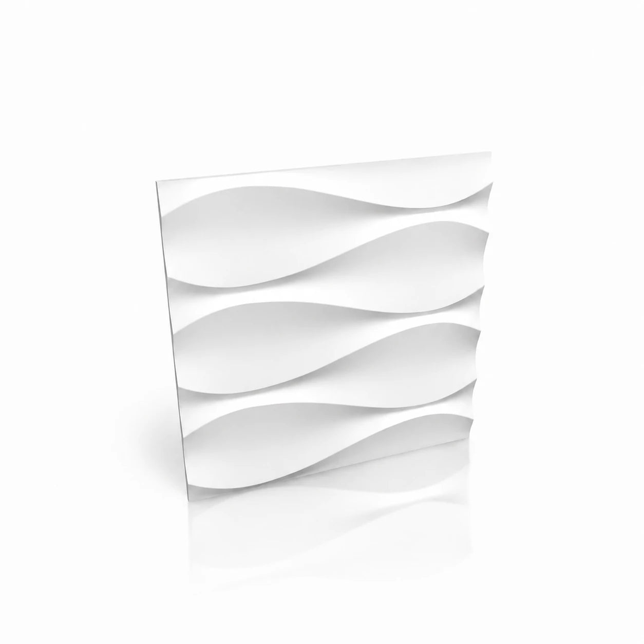 White 3D polystyrene wall panel with a flowing horizontal wave design