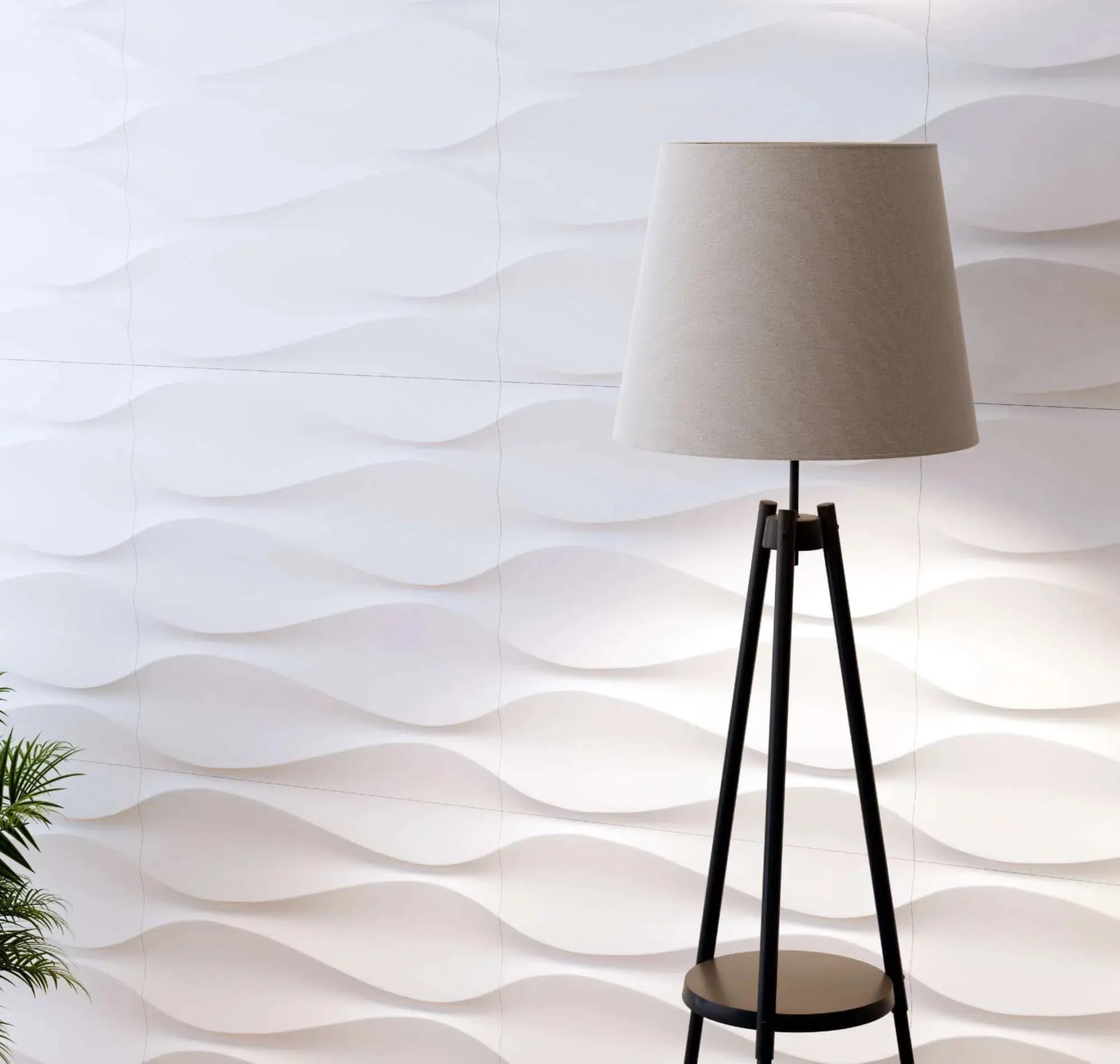 SANDGLASS Polystyrene Wall Art – 3D Decorative Panels in white colour interior with lamp DecorMania.eu