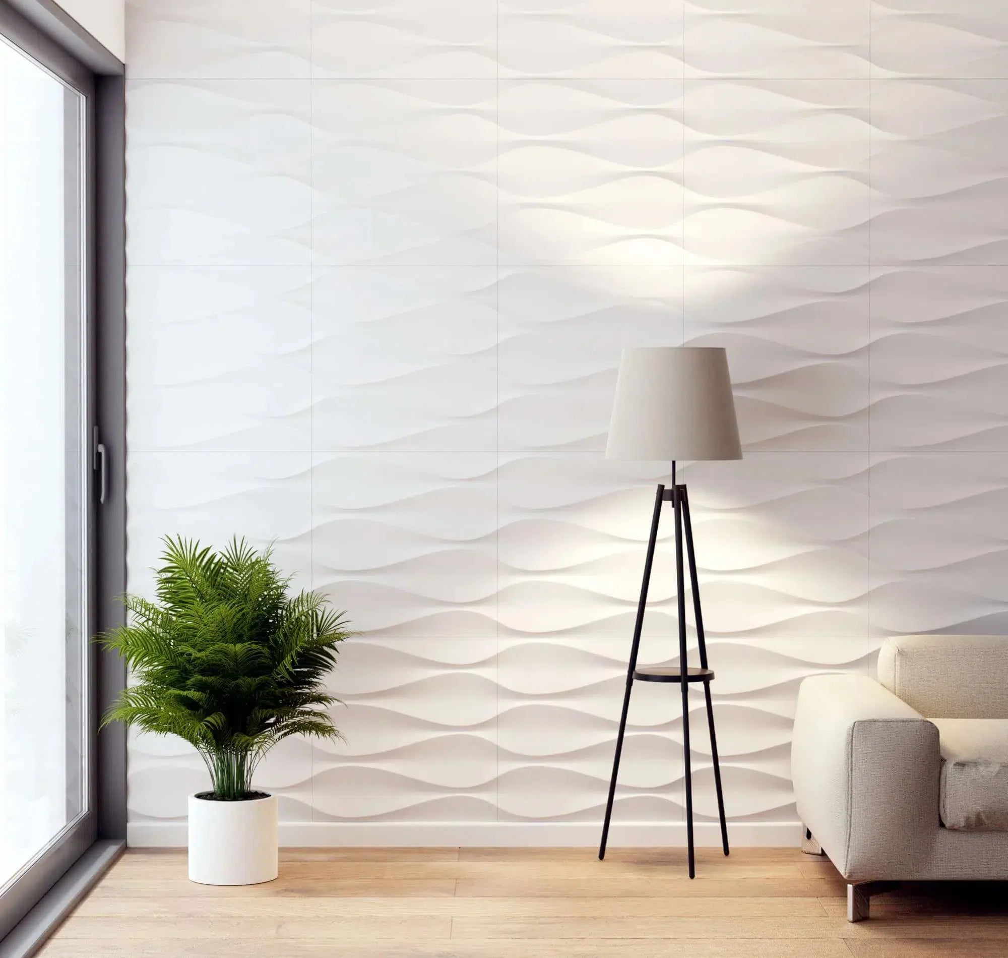 SANDGLASS Polystyrene Wall Art – 3D Decorative Panels white colour wall living room interior DecorMania.eu