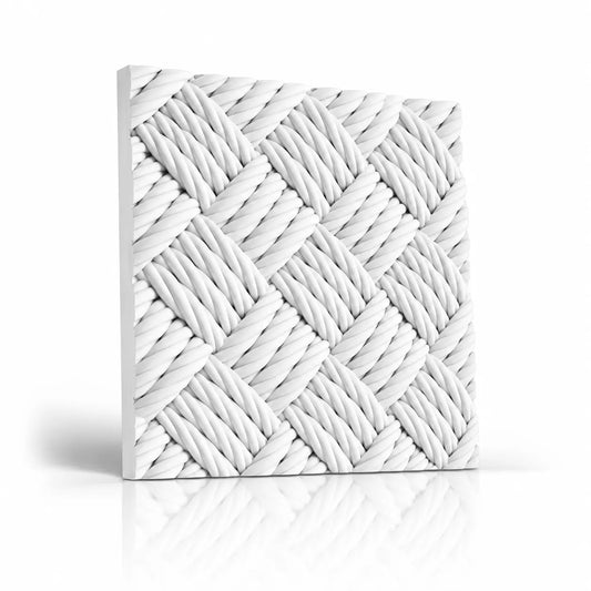 Panneau mural 3D en plâtre White Shetland avec texture tissée décorative et reflet subtil