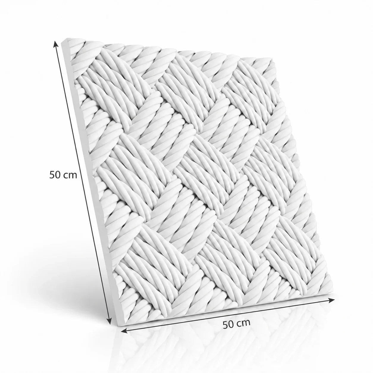 Pannello murale 3D in gesso bianco Shetland con dimensioni di 50 cm di larghezza e 50 cm di altezza