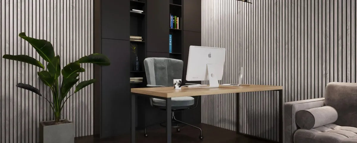 Siberian Wood Slat Wall Panelling – 280x60 cm in office interior DecorMania.eu