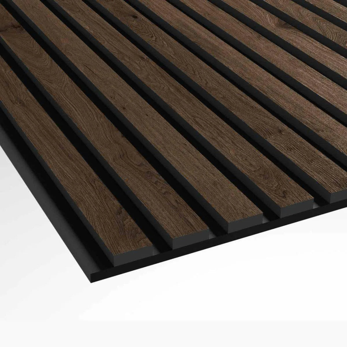 Smoked Oak Acoustic Wood Slat Wall Panel texture closeup DecorMania.eu