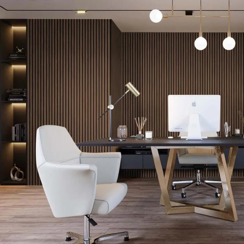 Smoked Oak Wood Slat Wall Panelling – 280x60 cm in office interior DecorMania.eu