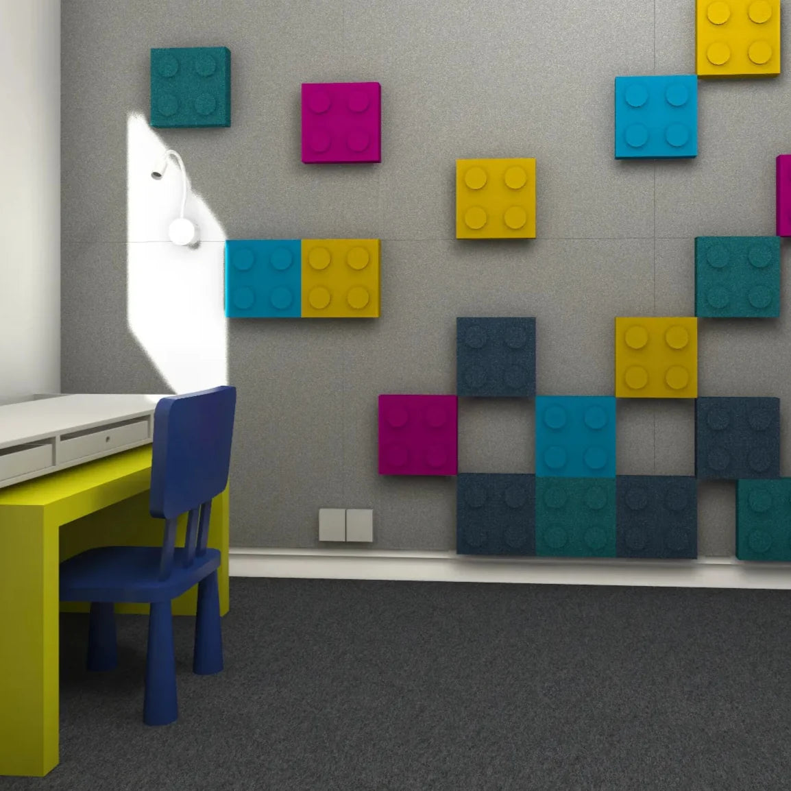 Soft Foam Wall Panels - BUILDING BLOCKS For Kids 25x25 in grey interior cropped DecorMania EU