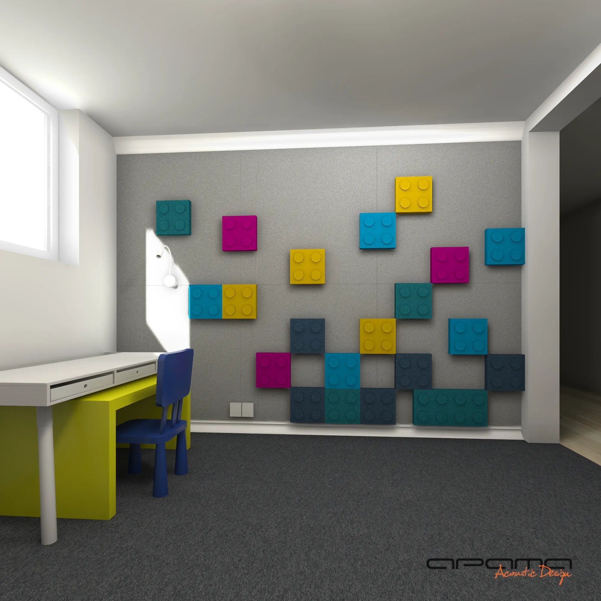 Soft Foam Wall Panels - BUILDING BLOCKS For Kids 25x75 in grey and white colour interior DecorMania EU