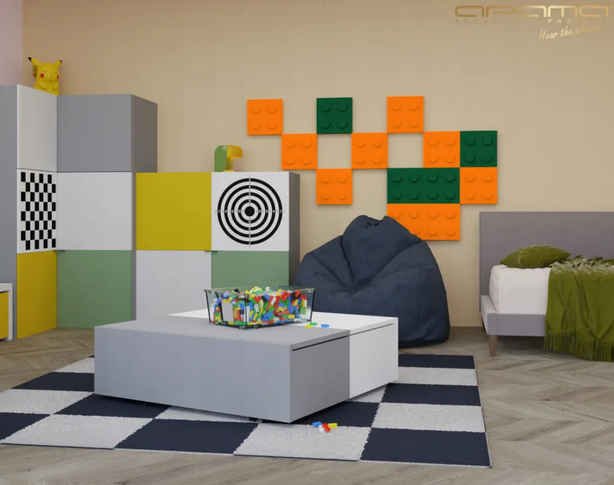 Soft Foam Wall Panels - BUILDING BLOCKS For Kids 25x75 in playroom interior on white background DecorMania EU