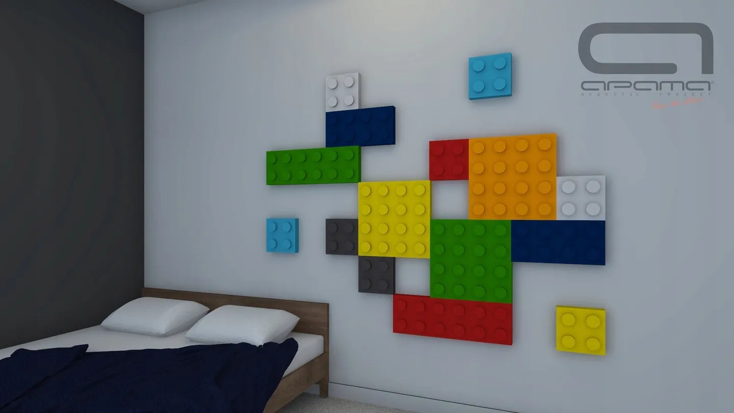 Soft Foam Wall Panels - BUILDING BLOCKS For Kids 25x75 in bedroom interior on white background DecorMania EU