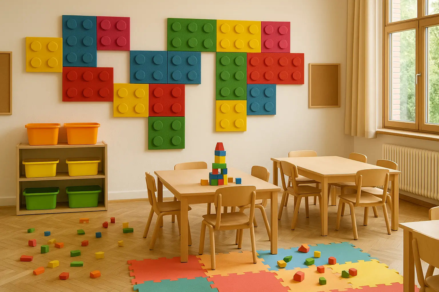 Soft Foam Wall Panels - BUILDING BLOCKS For Kids in preschool interior combined with wood DecorMania EU