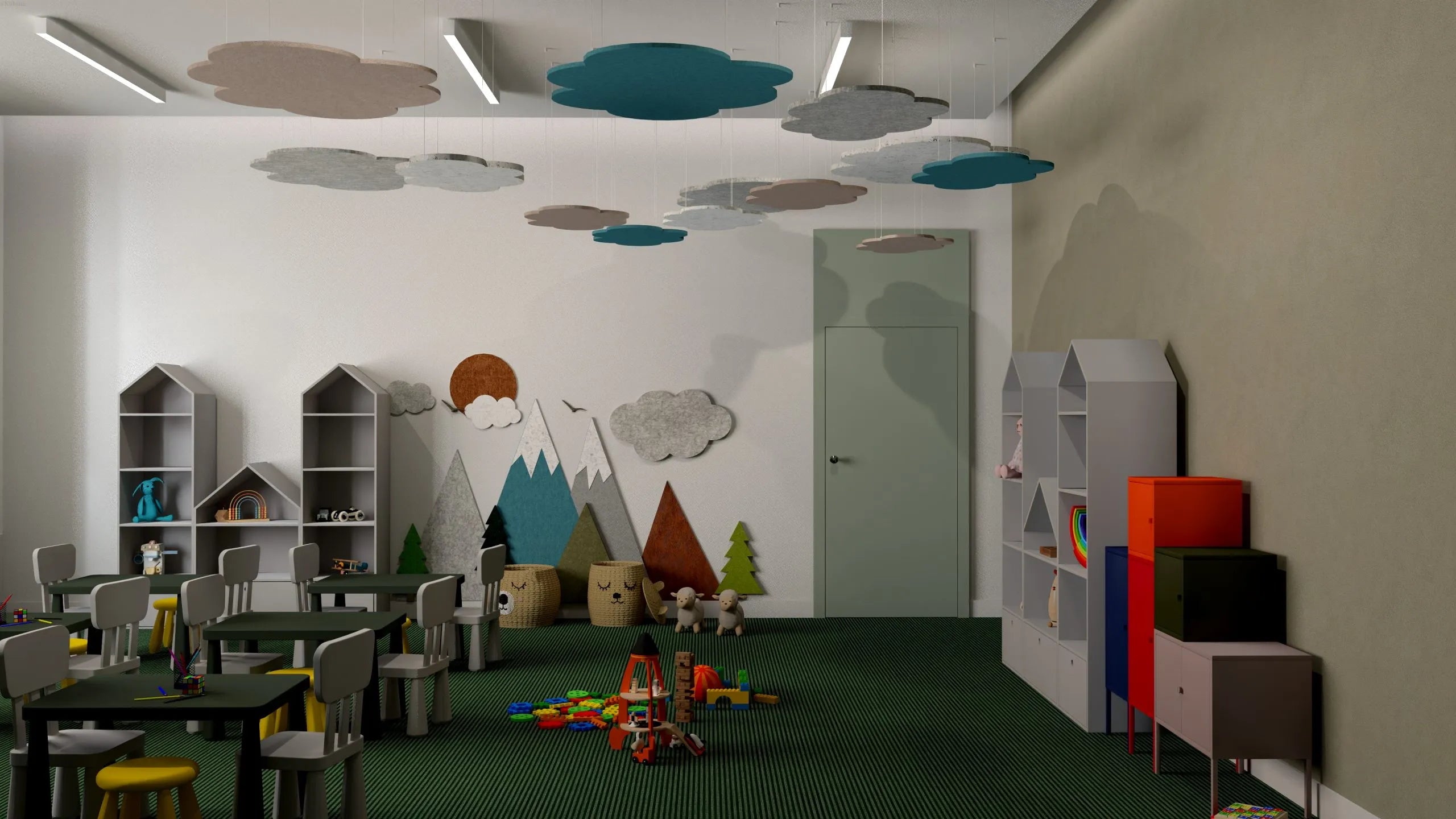 Suspended Ceiling Panels - Acoustic Felt CLOUD L in playroom interior Decormania EU