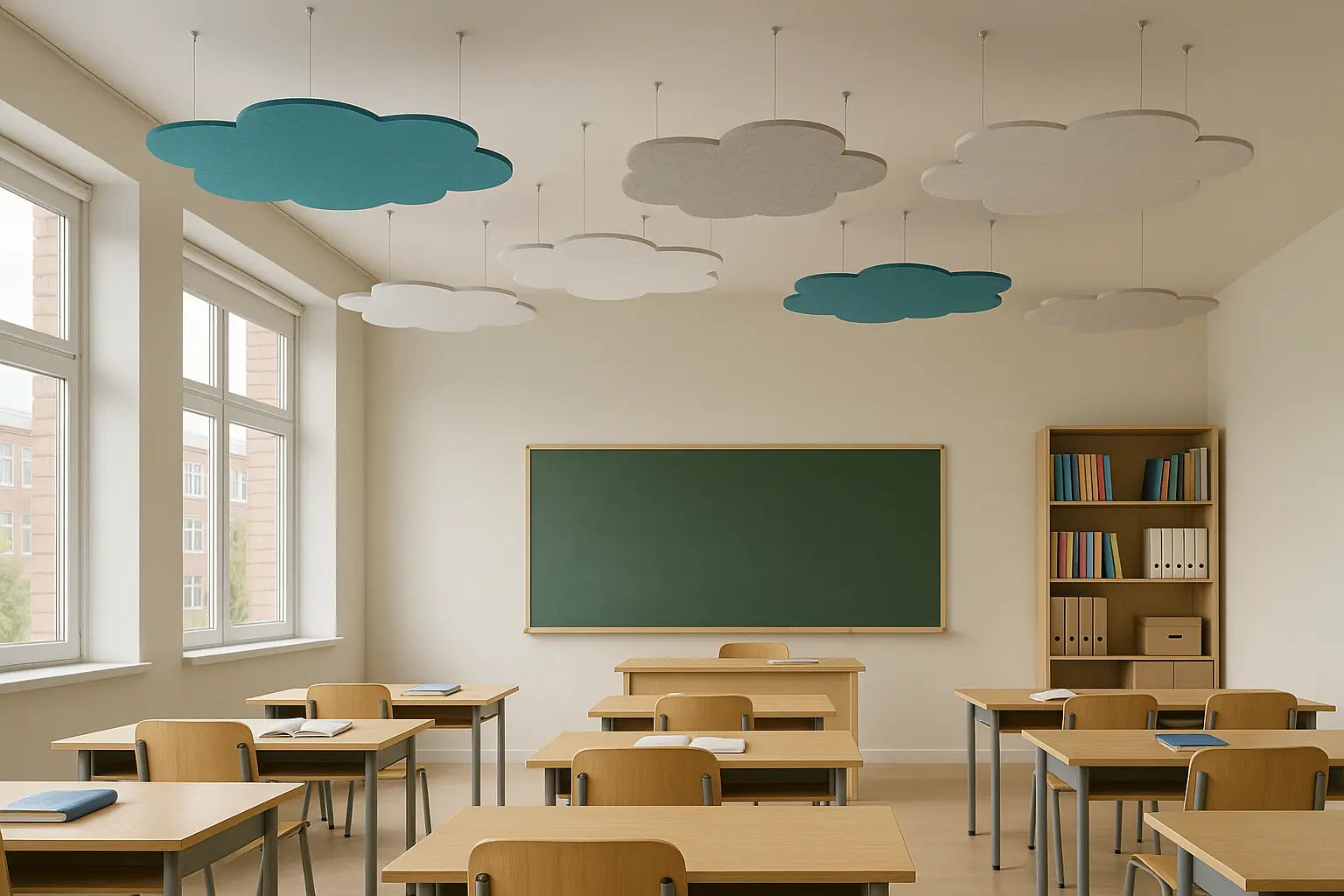 Suspended Ceiling Panels - Acoustic Felt CLOUD M in classroom interior Decormania EU