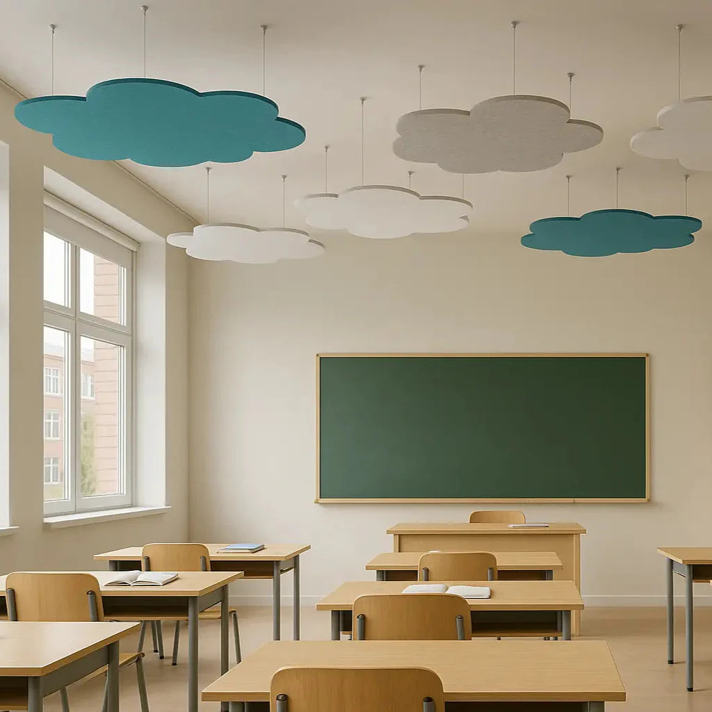 Suspended Ceiling Panels - Acoustic Felt CLOUD M in classroom interior Decormania EU