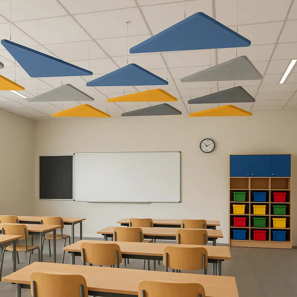 Suspended Ceiling Panels - Acoustic Felt TRIANGLE in classroom interior DecorMania EU