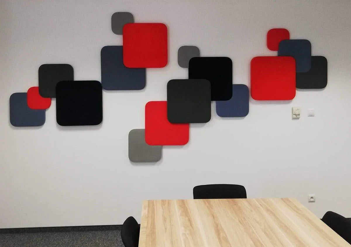 TELE L Soft Acoustic Wall Panel composition of red and grey DecorMania.eu
