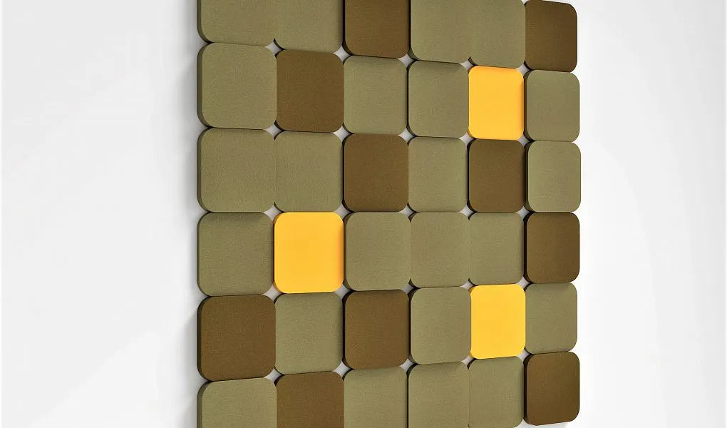 TELE M Soft Acoustic Wall Panel yellow and brown composition DecorMania.eu