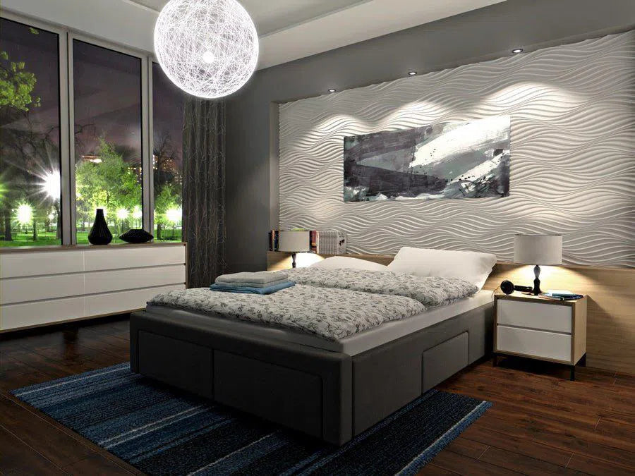 THE WIND Polystyrene Wall Art – 3D Decorative Panels in grey bedroom interior DecorMania.eu