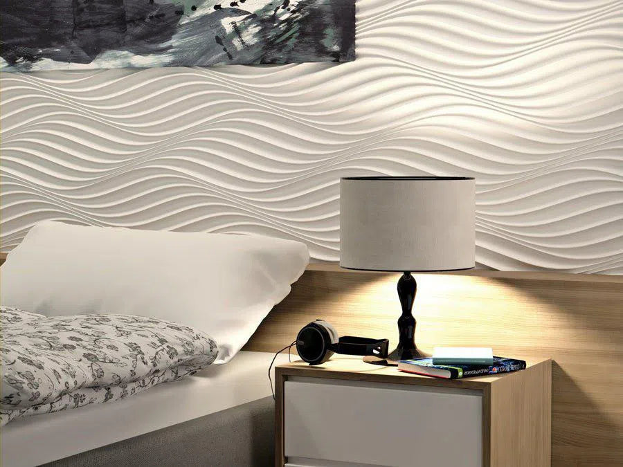 THE WIND Polystyrene Wall Art – 3D Decorative Panels in white bedroom interior DecorMania.eu