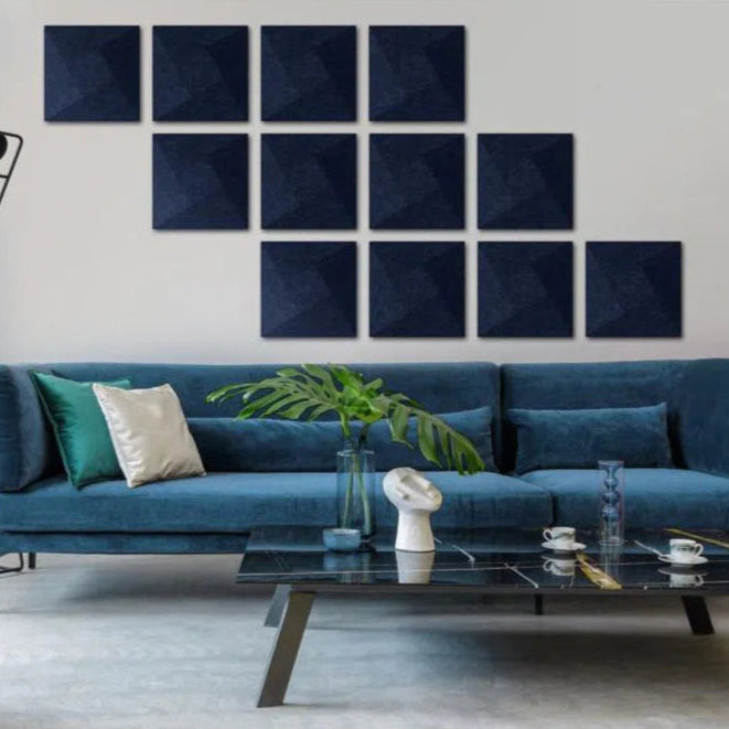 TWIST 3D Acoustic Felt Wall Panels NAVY decor in living space interior Decormania.eu