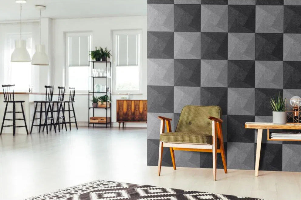 TWIST Acoustic 3D Felt Wall Panels BLACK in living room interior DecorMania.eu