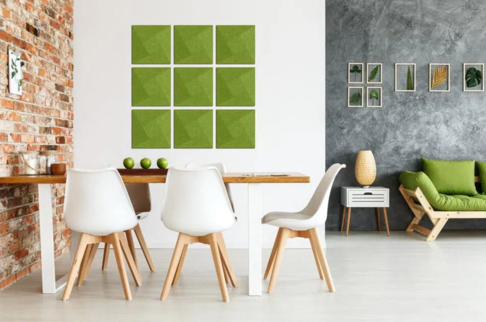 TWIST Acoustic 3D Felt Wall Panels OLIVE in living room interior DecorMania.eu