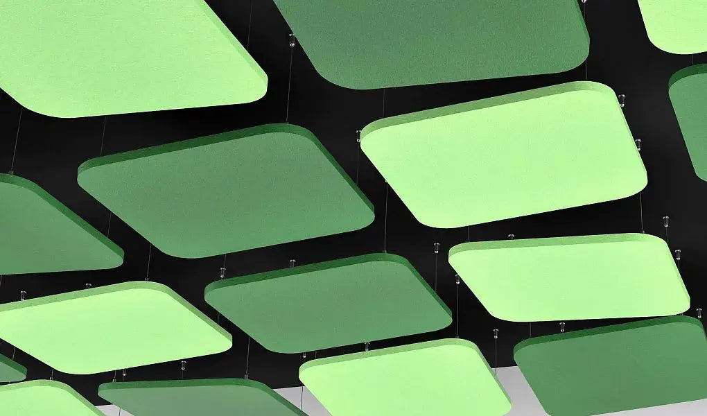 Tele AIR Acoustic Suspended Ceiling Panel green composition on dark background DecorMania.eu
