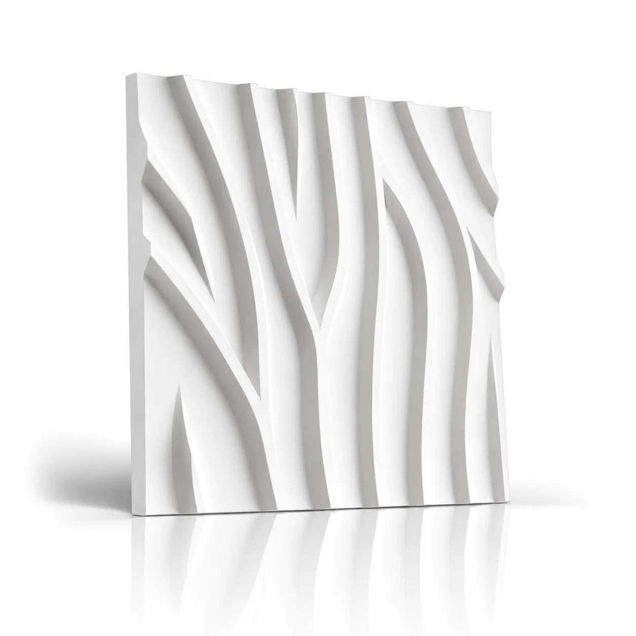 White Tree gips 3D-vægpanel med skulpturelt organisk grenmønster og diskret refleksion