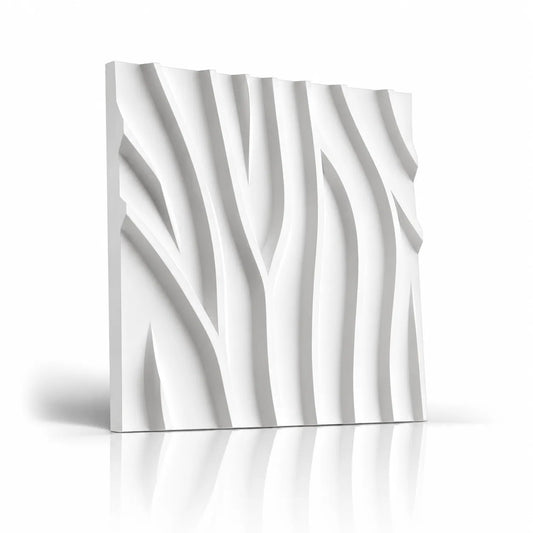 Witte Tree gipsen 3D-wandpaneel met gebeeldhouwd organisch takpatroon en subtiele reflectie