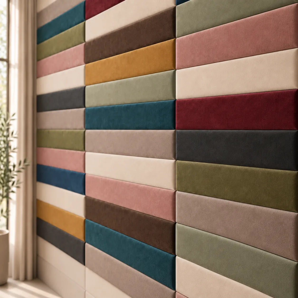Close-up view of upholstered panels, highlighting the soft texture and layered arrangement