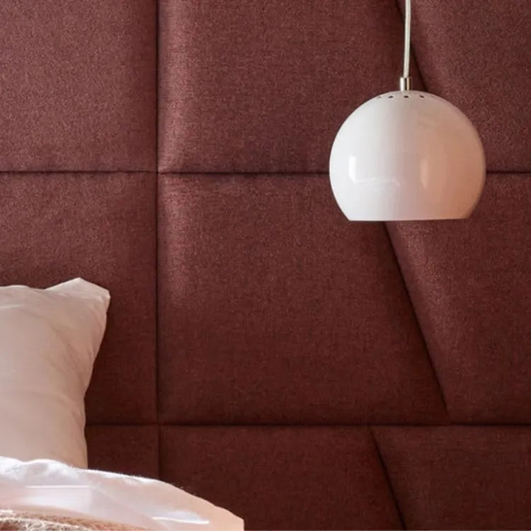 Upholstered Wall Panels GEO 30x35 cm behind bed closeup DecorMania.eu