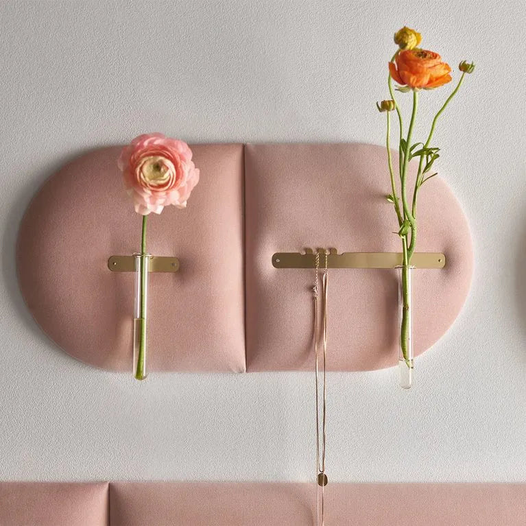 Upholstered Wall Panels Oval 30x30 cm pink set with flowers DecorMania.eu