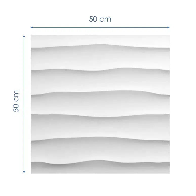 WAVES Polystyrene Wall Art – 3D Decorative Panels on white background with dimensions DecorMania.eu
